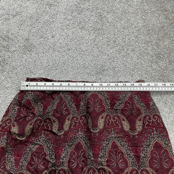 Dressbarn Maxi Skirt Women 14 Red Paisley Tasseled Back Slit Rayon Elastic Waist - Picture 11 of 12